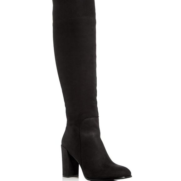 KENNETH COLE Women's Black Nubuck Leather Over The Knee Chunky Heel Boots 9 - Picture 1 of 8